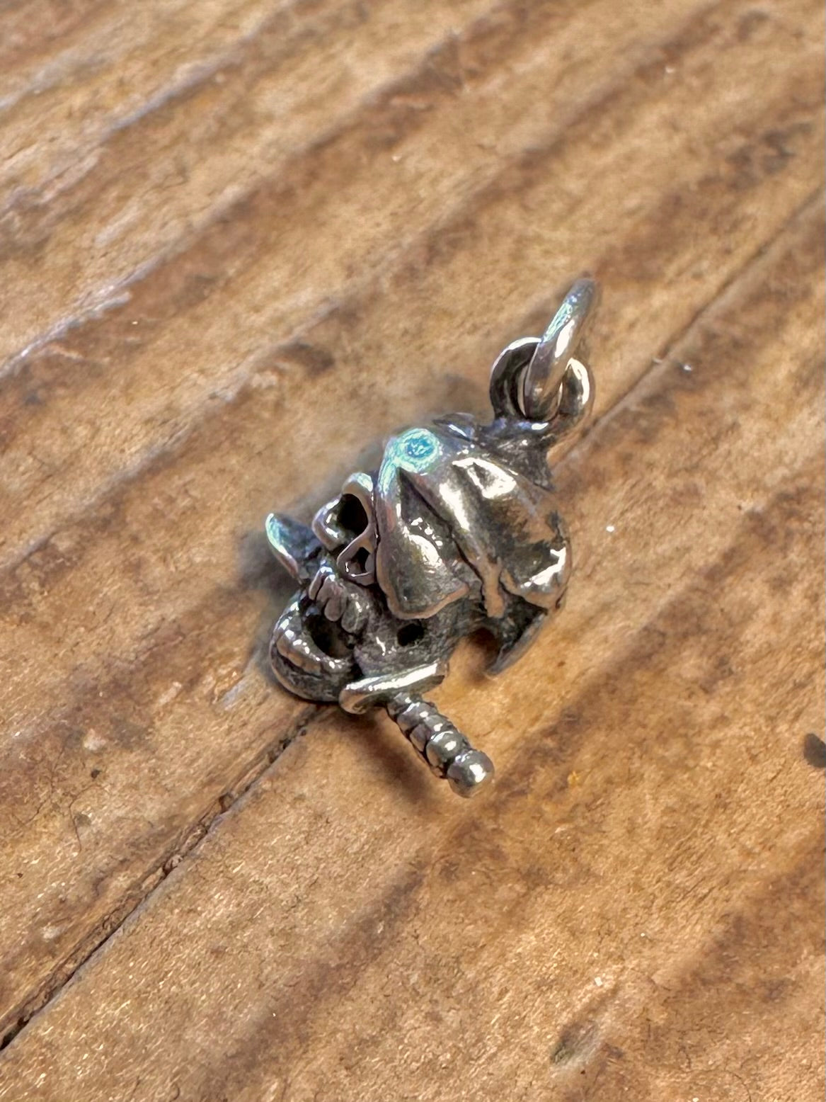 Pirate Skull with Dagger 925 Sterling Silver Charm Pendant