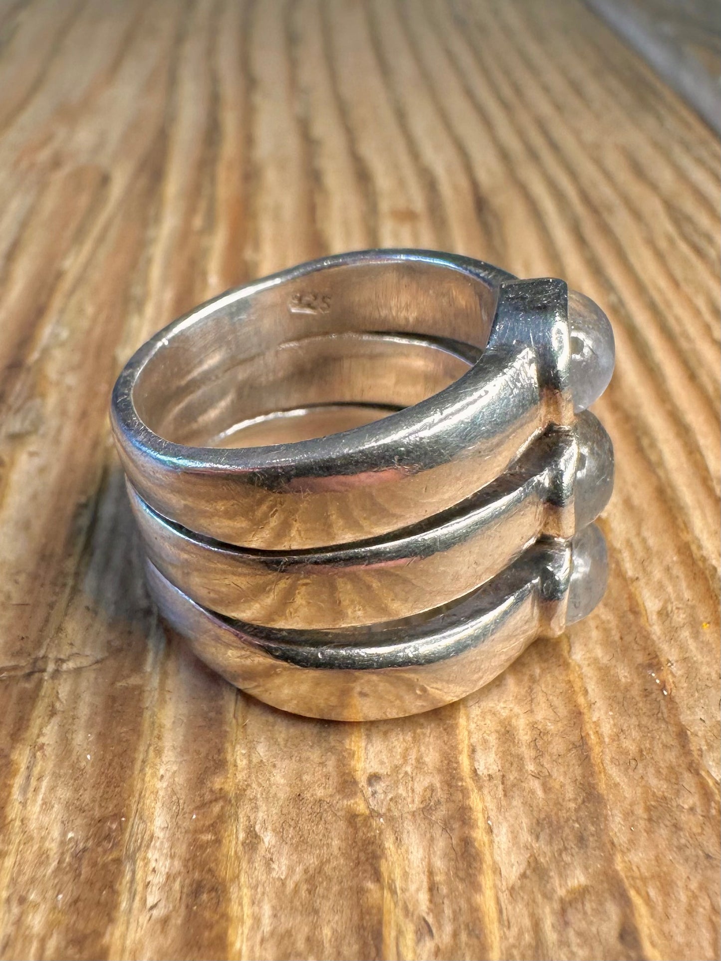 Moonstone Oval Cut Layer 925 Sterling Silver Size M1/2 Ring