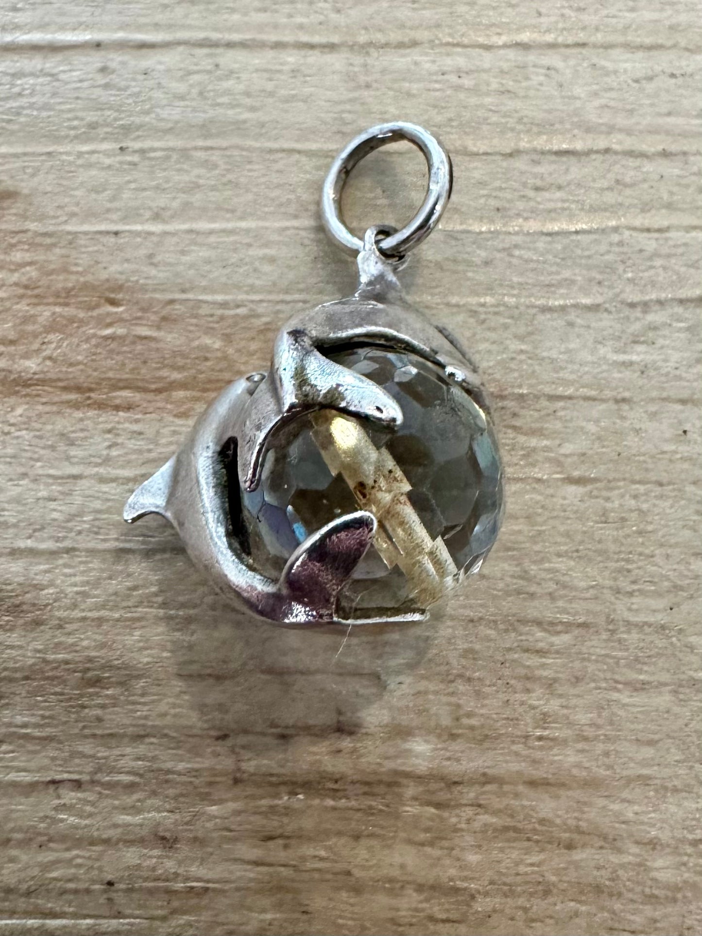 Vintage Crystal Dolphin 925 Silver Pendant