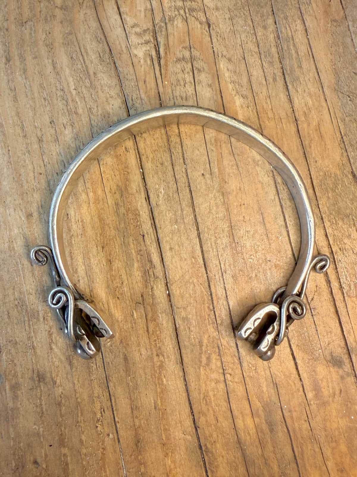 Double Headed Dragon Engraved Heavy Cuff Silver Bangle