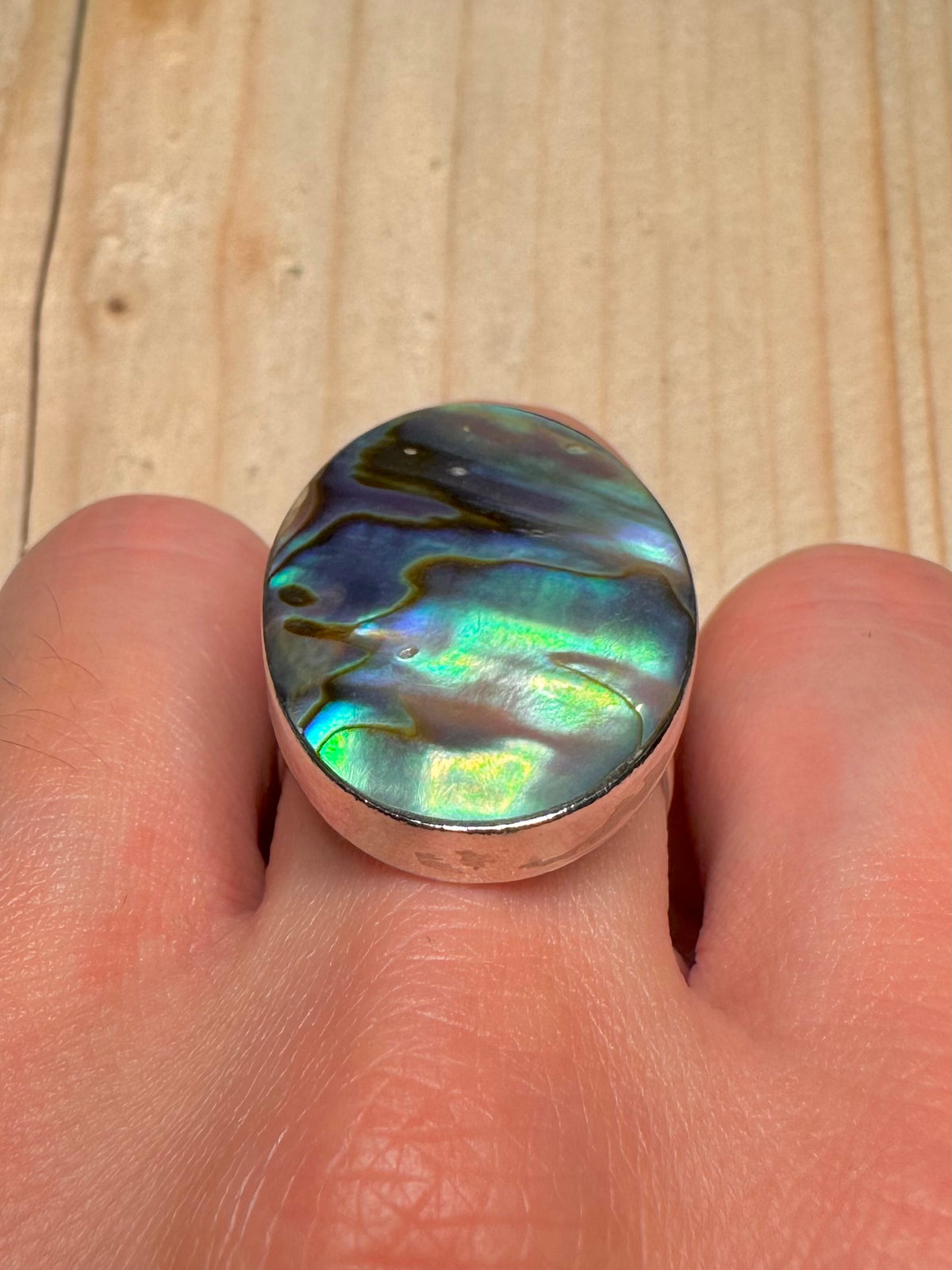 Large Oval Abalone 925 Sterling Silver Size O Ring