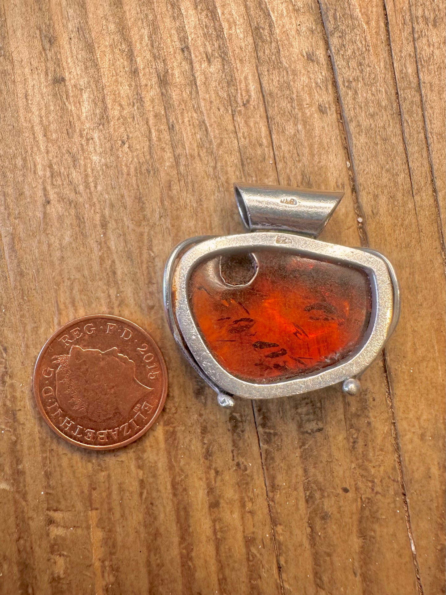 Ornate Chunky Amber 925 Sterling Silver Pendant