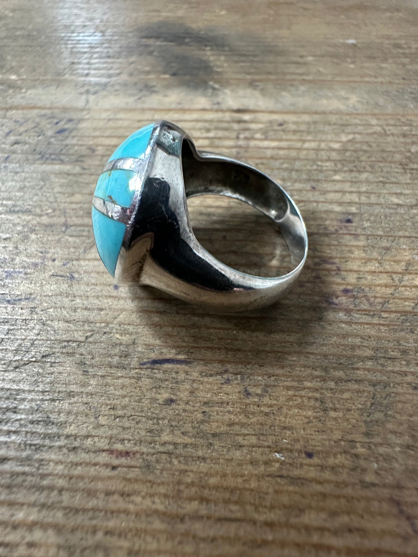 Modernist Polished Turquoise 925 Silver Size P Ring