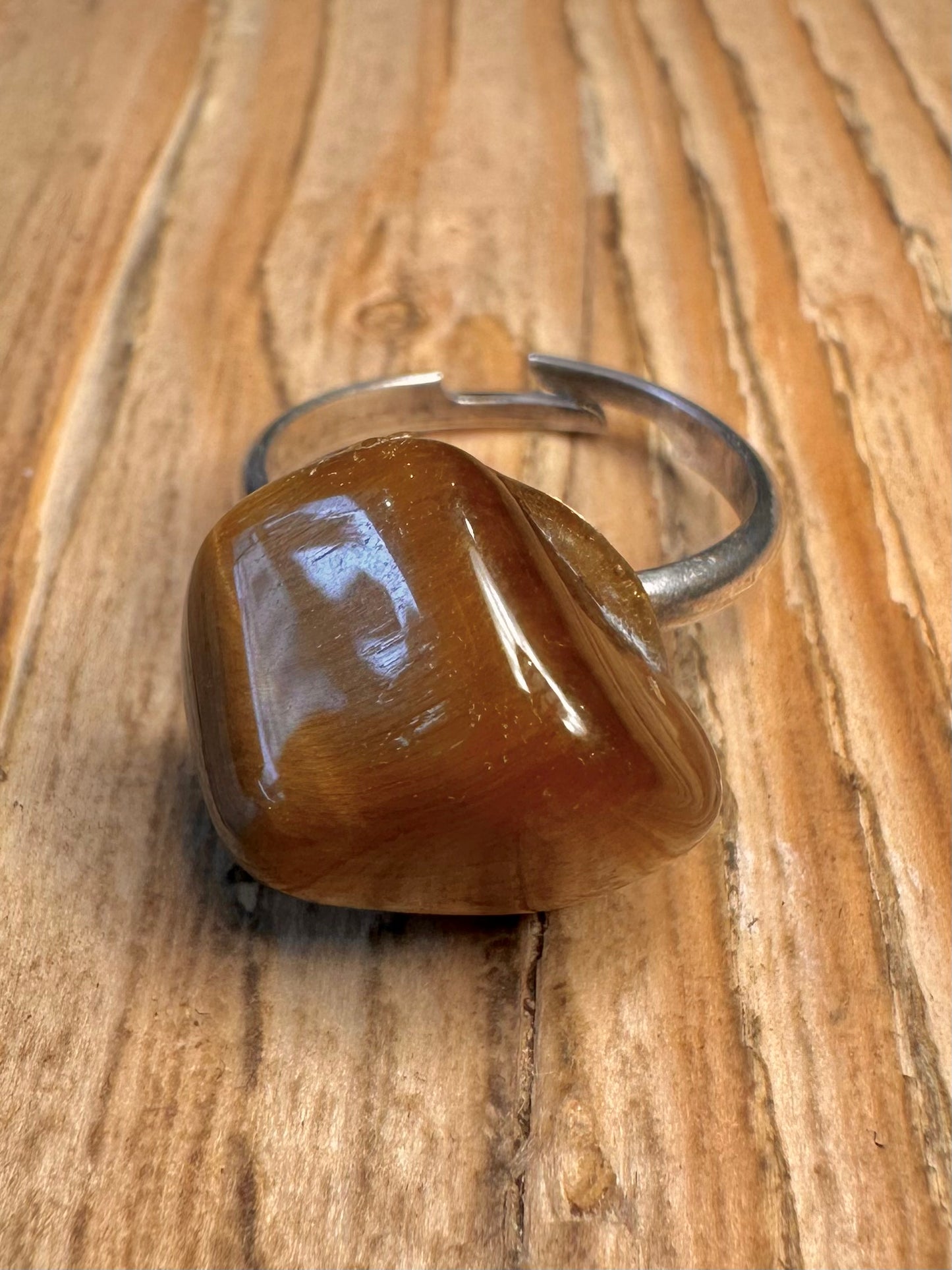 Vintage Tigers Eye Adjustable 925 Sterling Silver Size O1/2 Ring