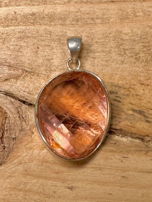 Abstract Peach Coloured Topaz 925 Silver Pendant