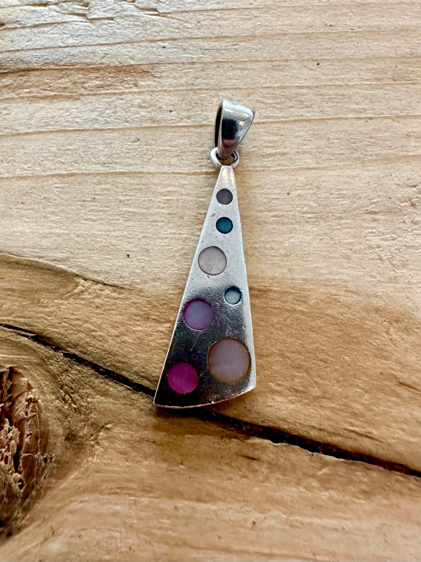 Abstract Multi Coloured Mother of Pearl 925 Silver Pendant