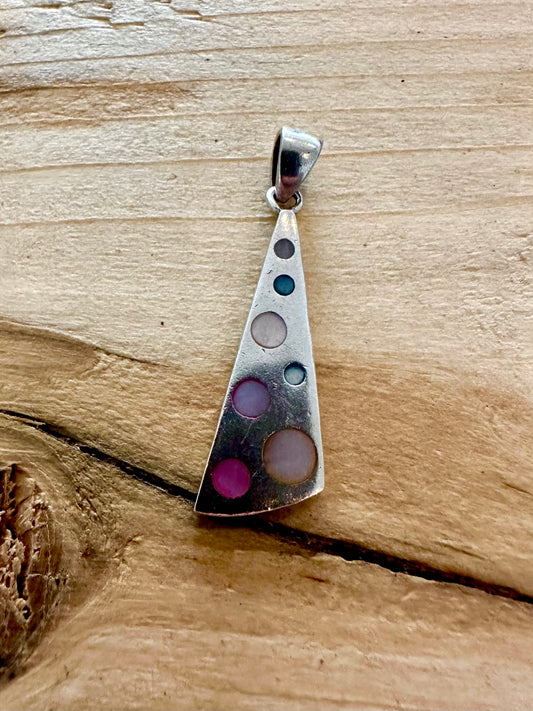 Abstract Multi Coloured Mother of Pearl 925 Silver Pendant