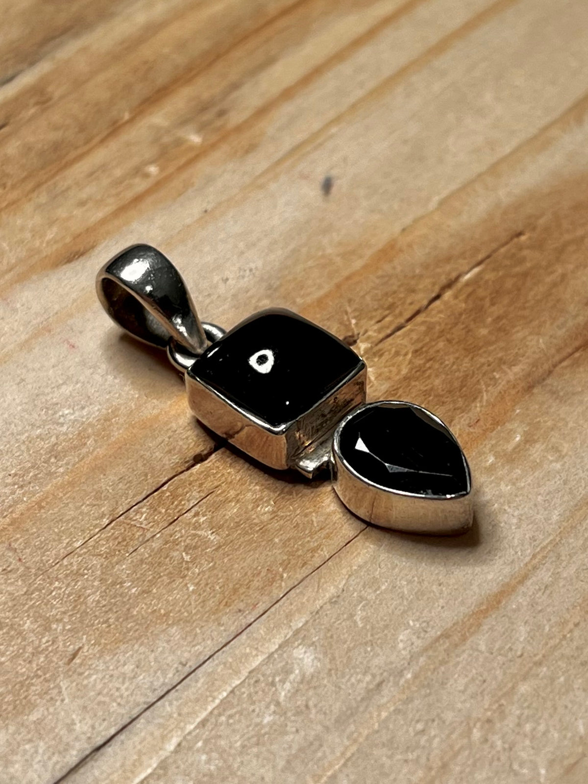 Dark Garnet Square and Tear Drop 925 Sterling Silver Pendant