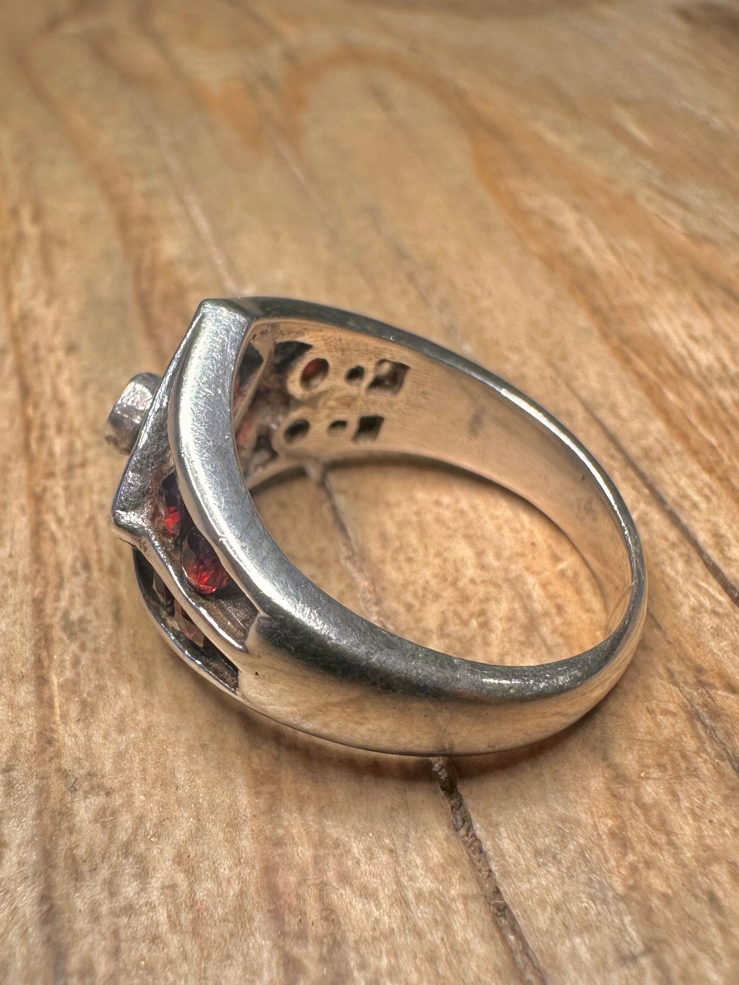 Vintage Garnet 925 Sterling Silver Size P Ring