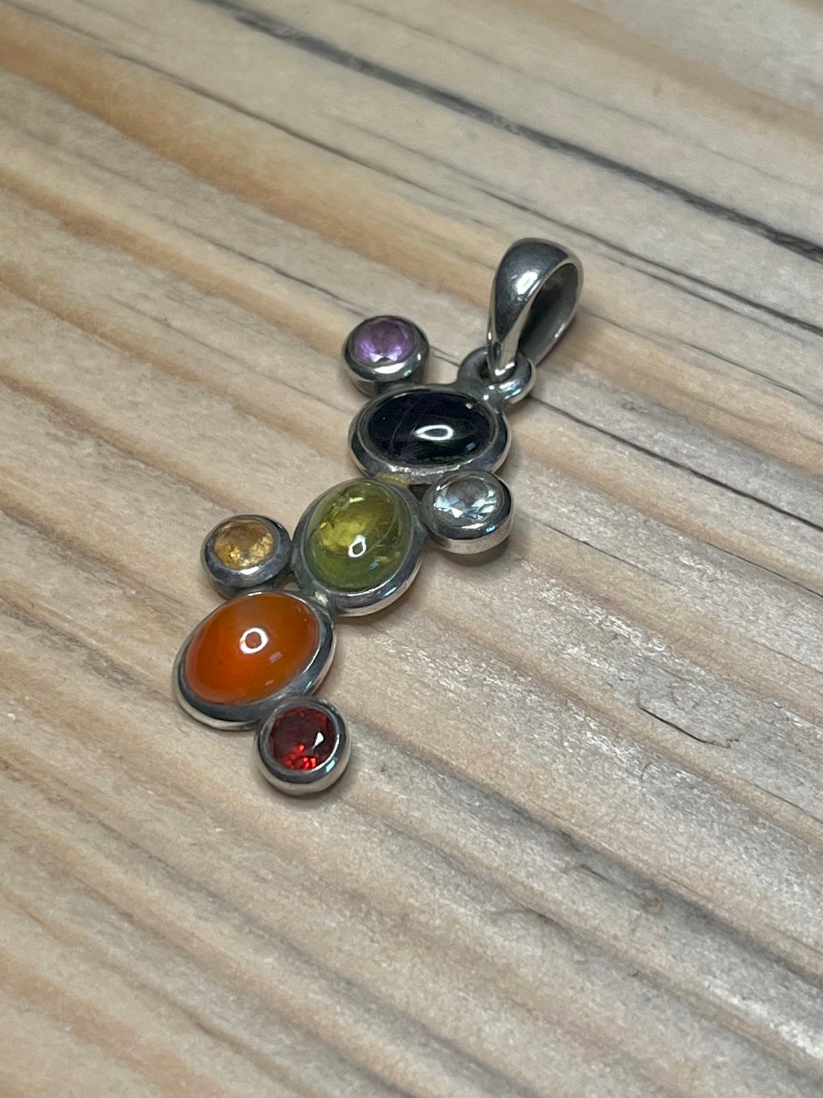 Seven Chakra Gemstone 925 Sterling Silver Pendant