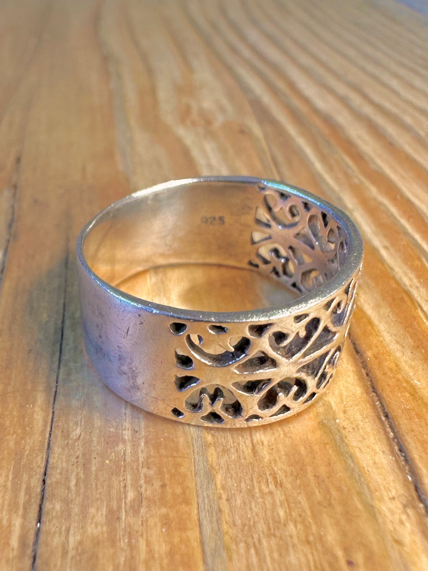 Wide Filigree Band 925 Sterling Silver Size V1/2 Ring