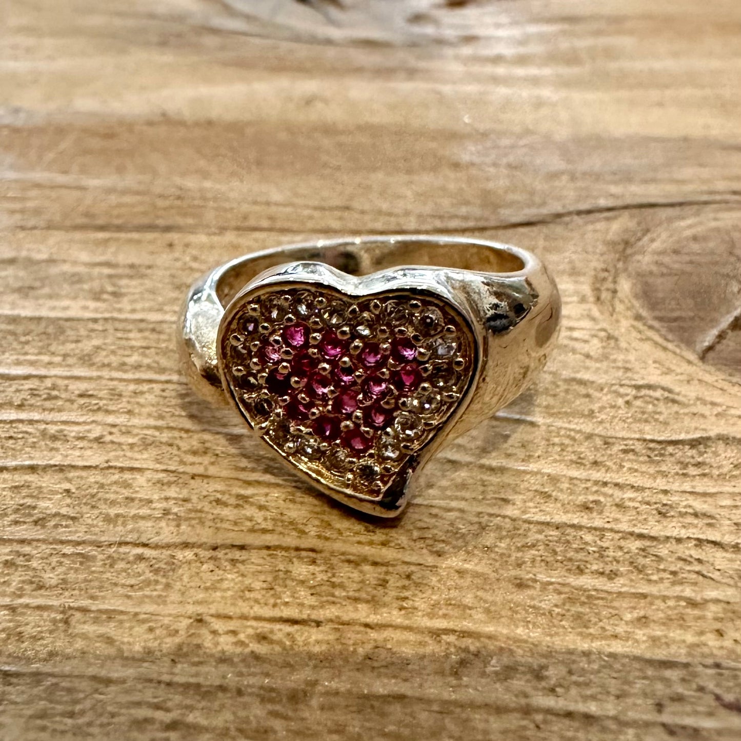 Modern Heart White and Pink CZ 925 Silver Size O Ring