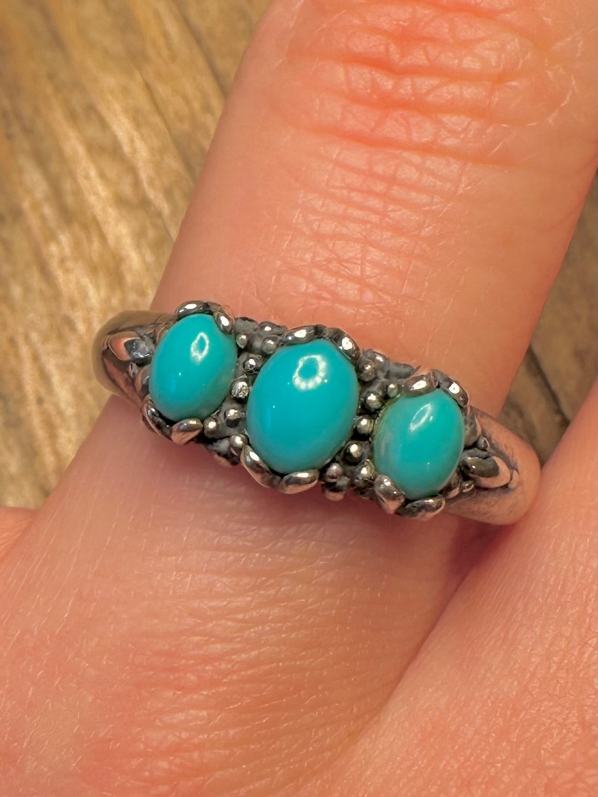 Modern Three Blue Stone 925 Sterling Silver Size U1/2 Ring
