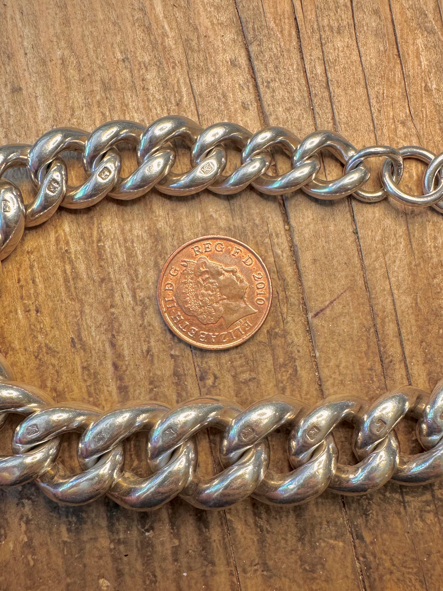Chunky Graduated Curb Chain 925 Sterling Silver Every Link 17 inch Necklace