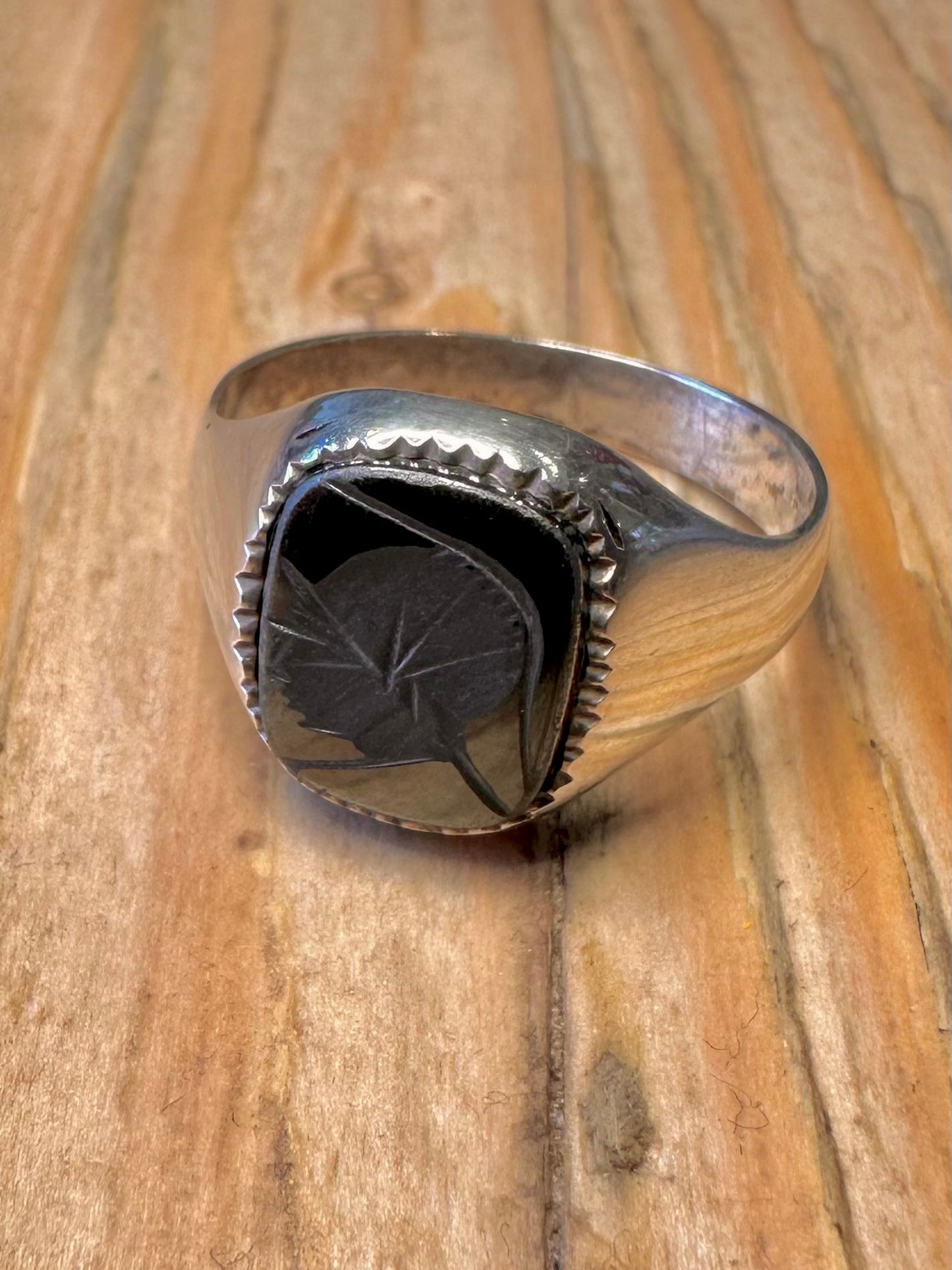 Vintage Intaglio Onyx Signet 925 Sterling Silver Size U Ring