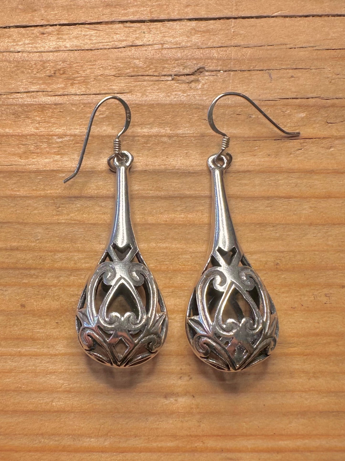 Vintage Filigree Large Drop 925 Sterling Silver Earrings