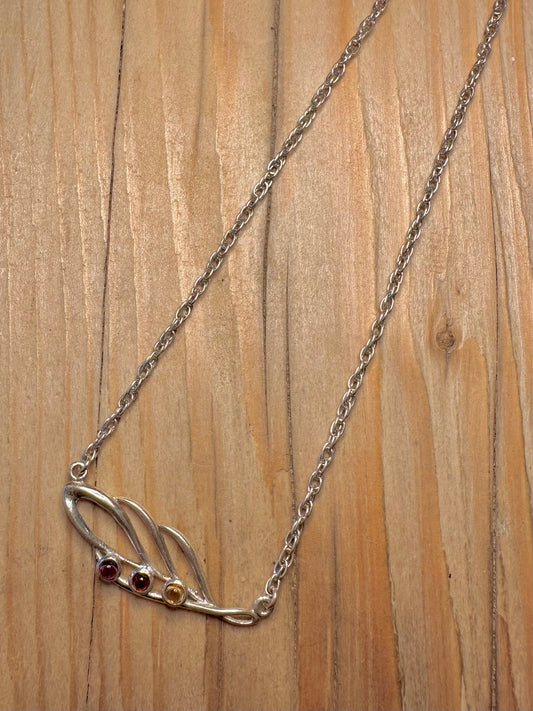 Vintage Leaf and Gemstone Rope Chain 925 Sterling Silver 15.7 inch Necklace