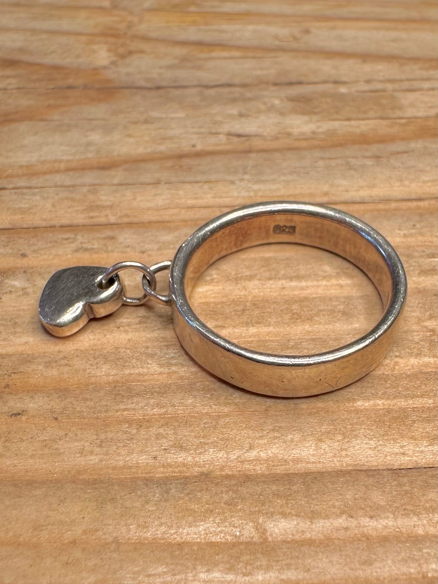 Vintage Heart Charm Band 925 Sterling Silver Size O Ring