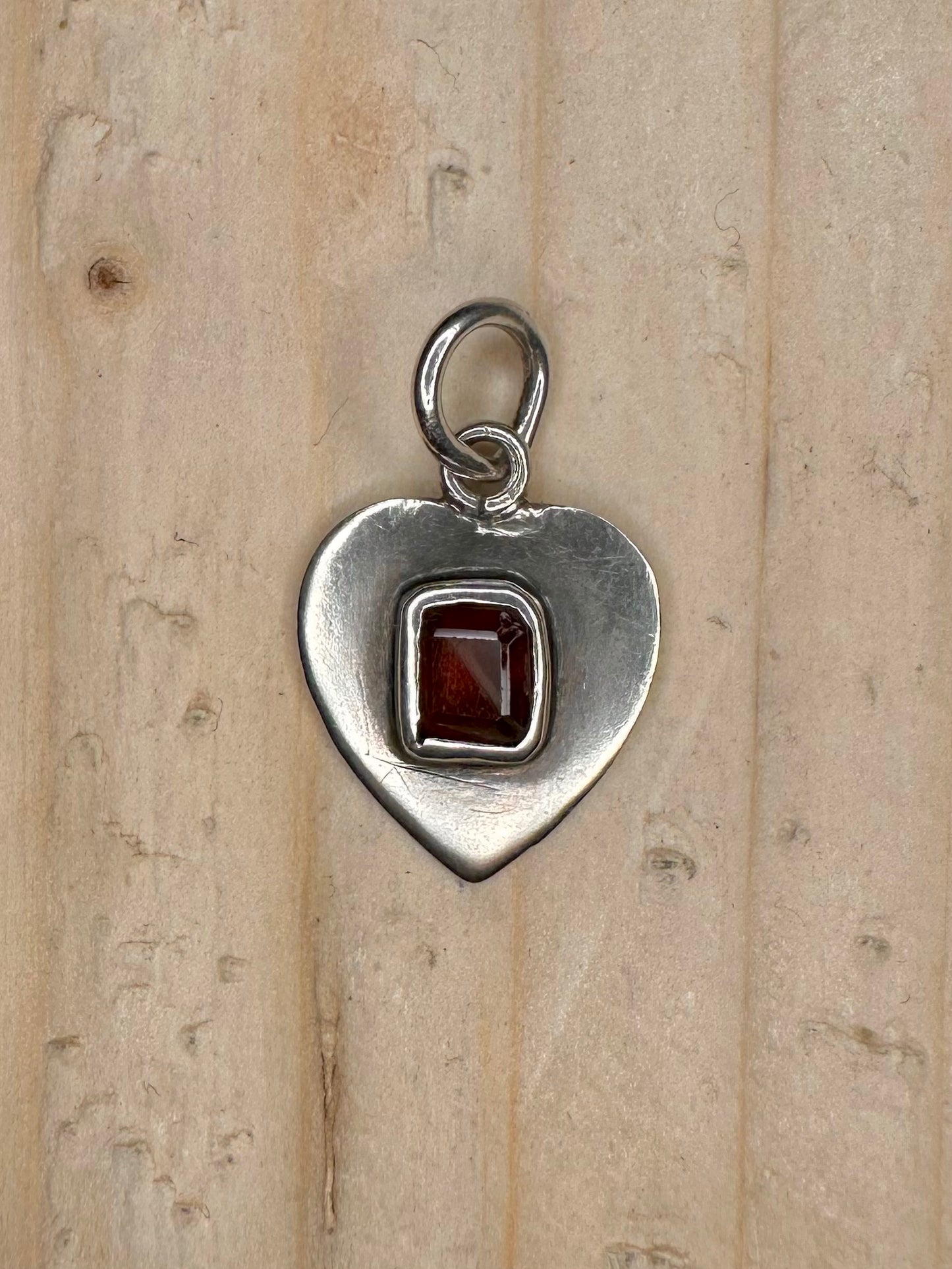 Garnet Inset Heart 925 Sterling Silver Pendant