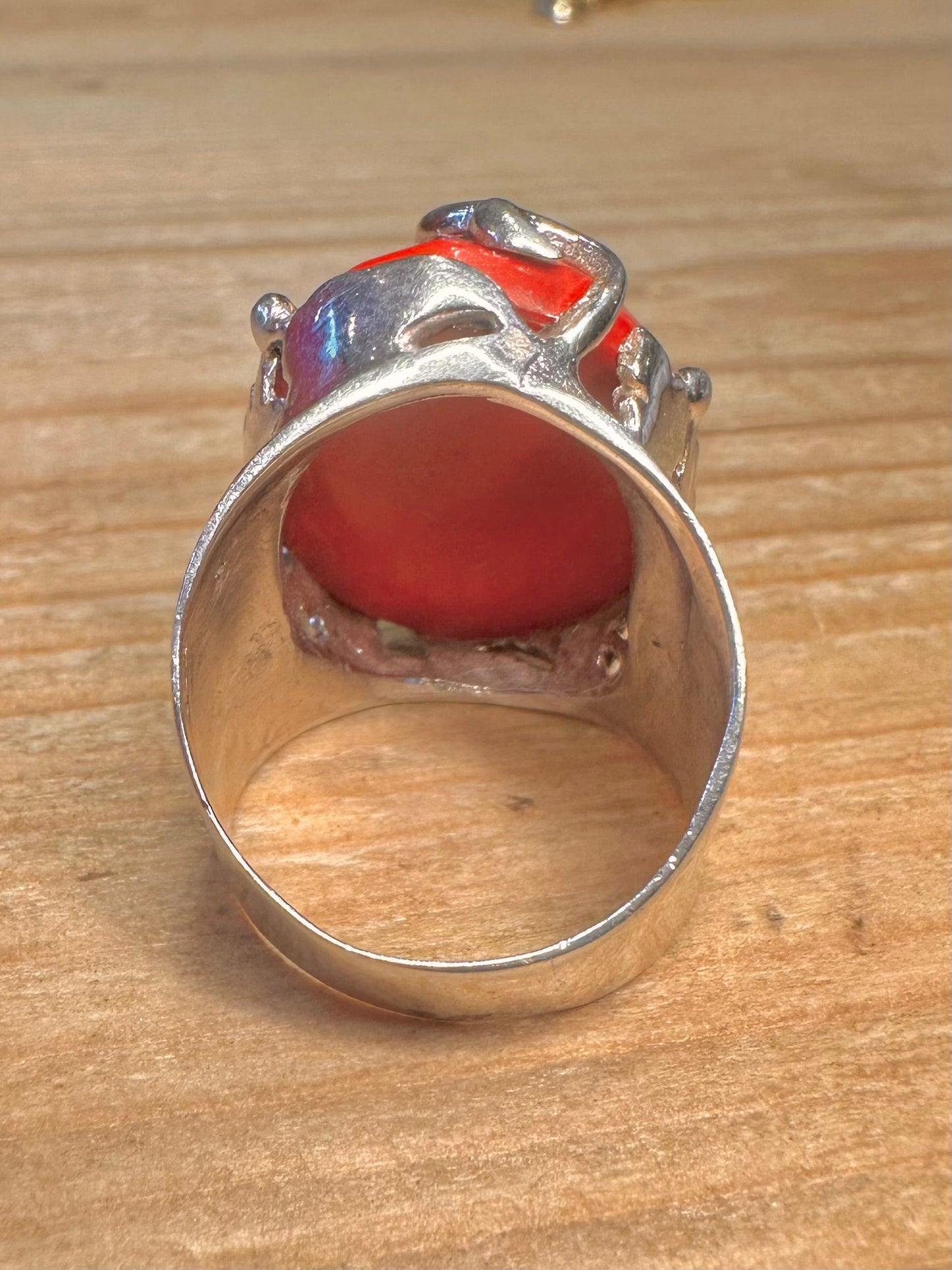 Vintage Faceted Red Stone Boho 925 Sterling Silver Size Q Ring