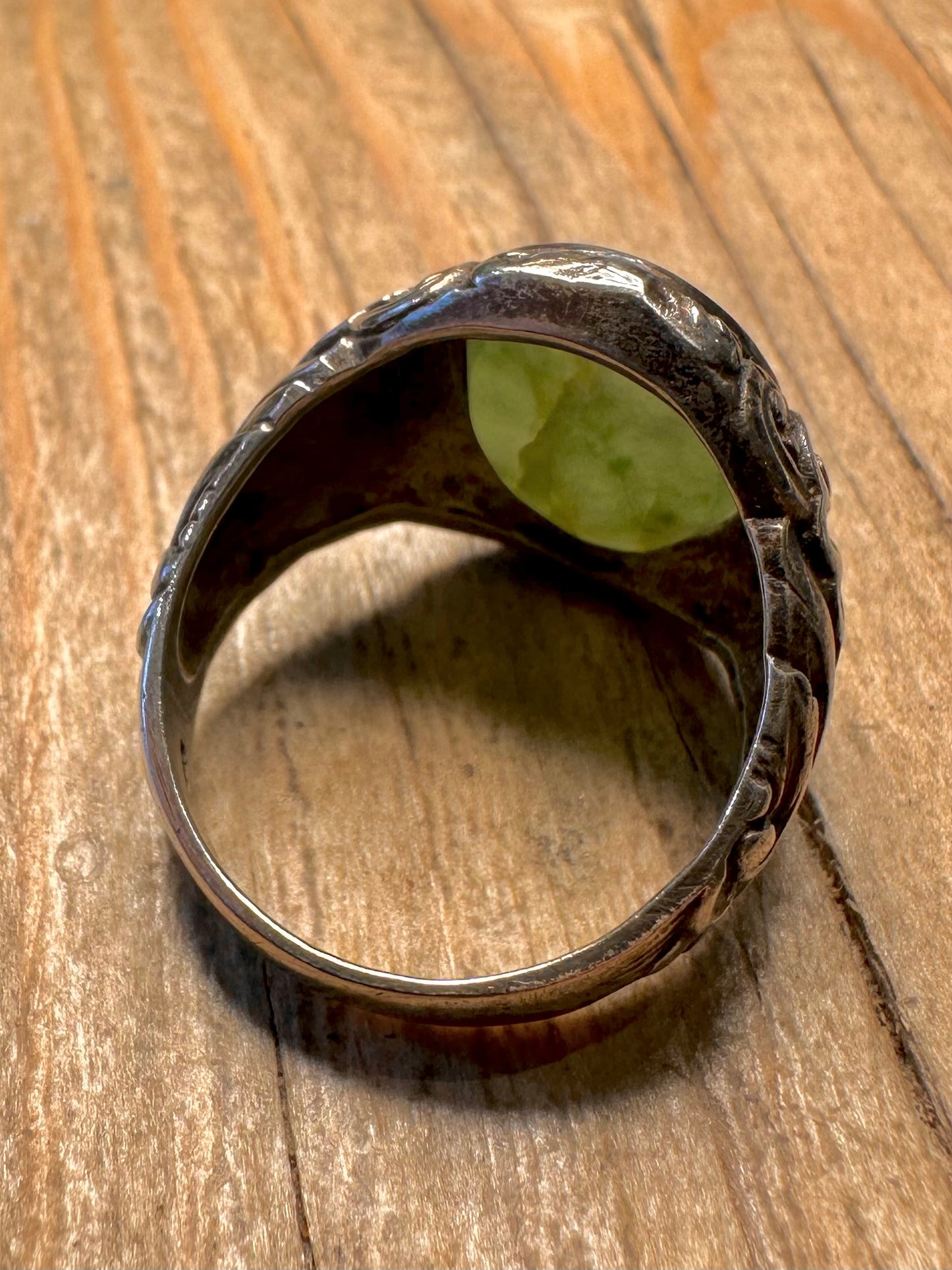 Vintage Jade Ornate Signet 925 Sterling Silver Size V Ring