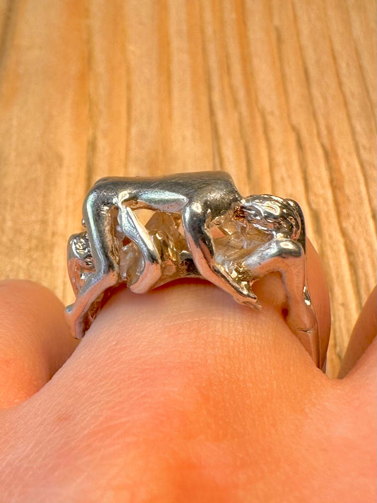 Vintage Erotic Men Women 925 Sterling Silver Size S1/2 Ring