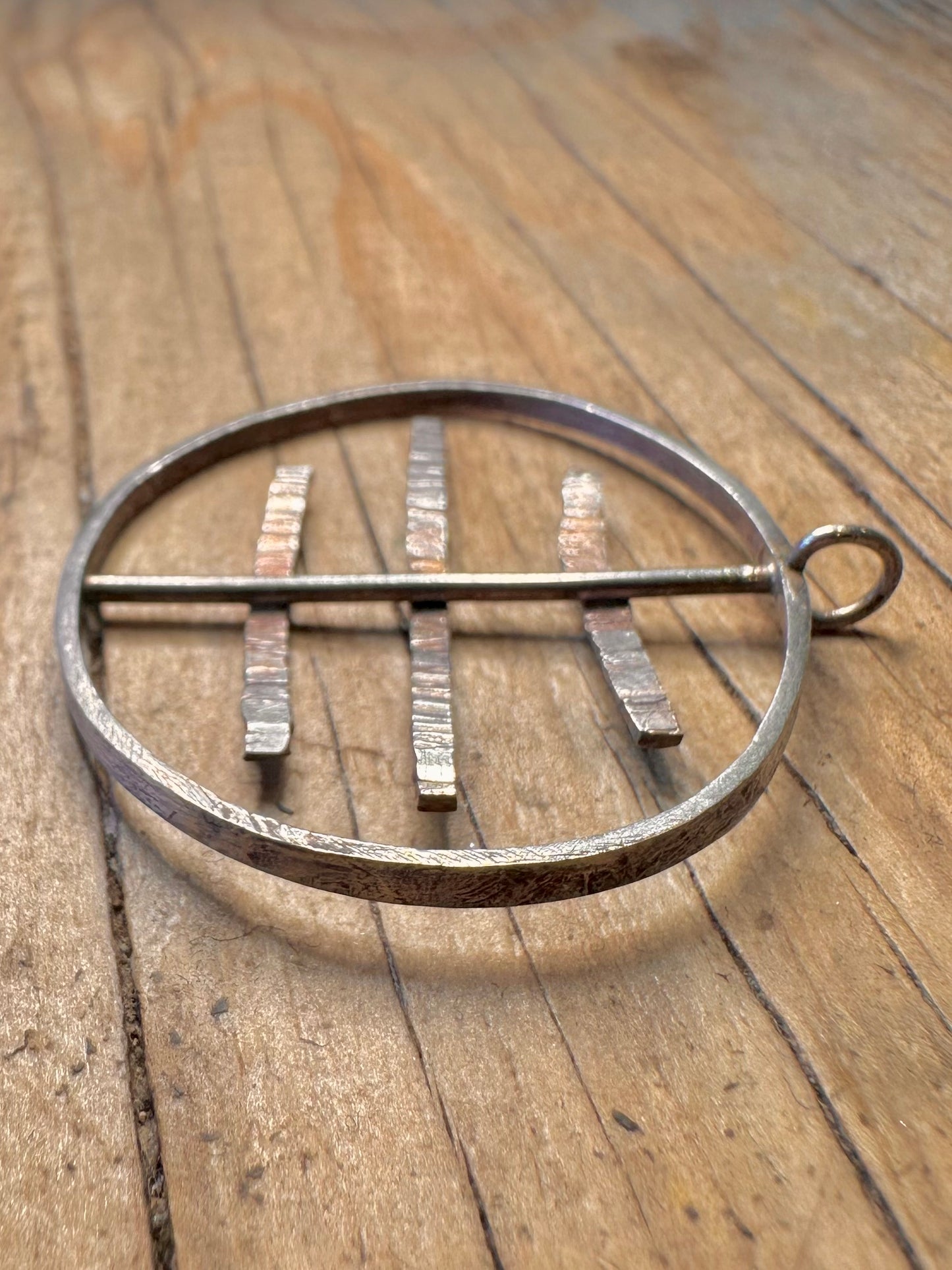 Modernist Handmade Textured Circle 925 Sterling Silver Pendant