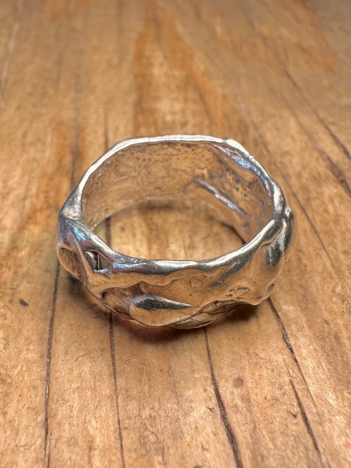 Modernist klobiger, strukturierter Ring aus 925er Sterlingsilber, punziert, Größe L