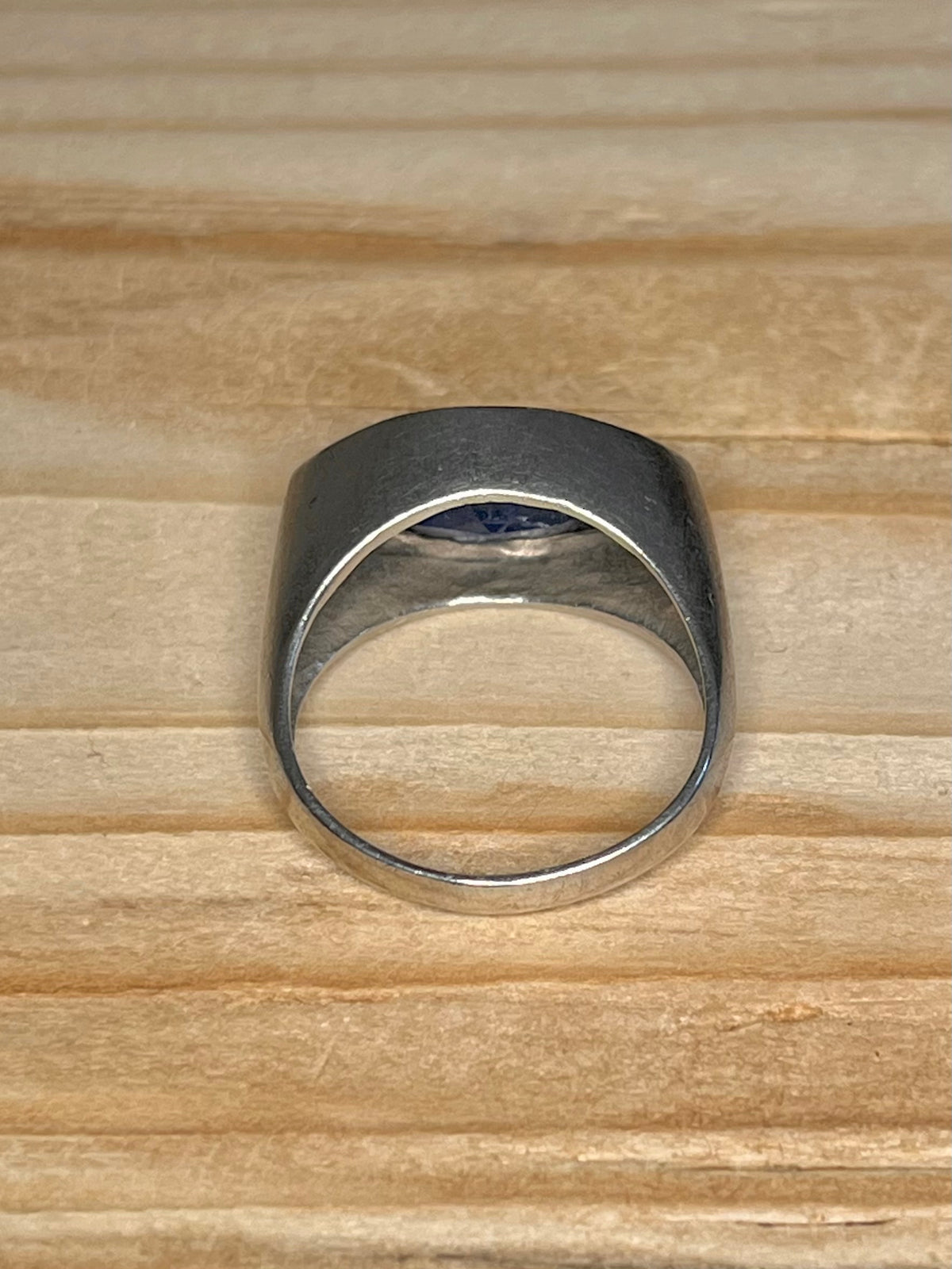 Blue Faceted Stone Elongated Oval 925 Sterling Silver Size O Ring