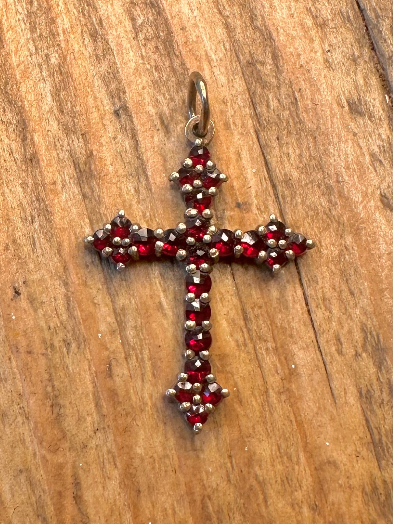 Garnet Cross Gold on 900 Silver Pendant