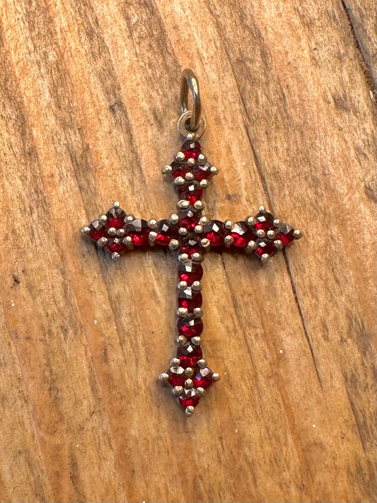 Granatkreuz Gold auf 900er Silberanhänger