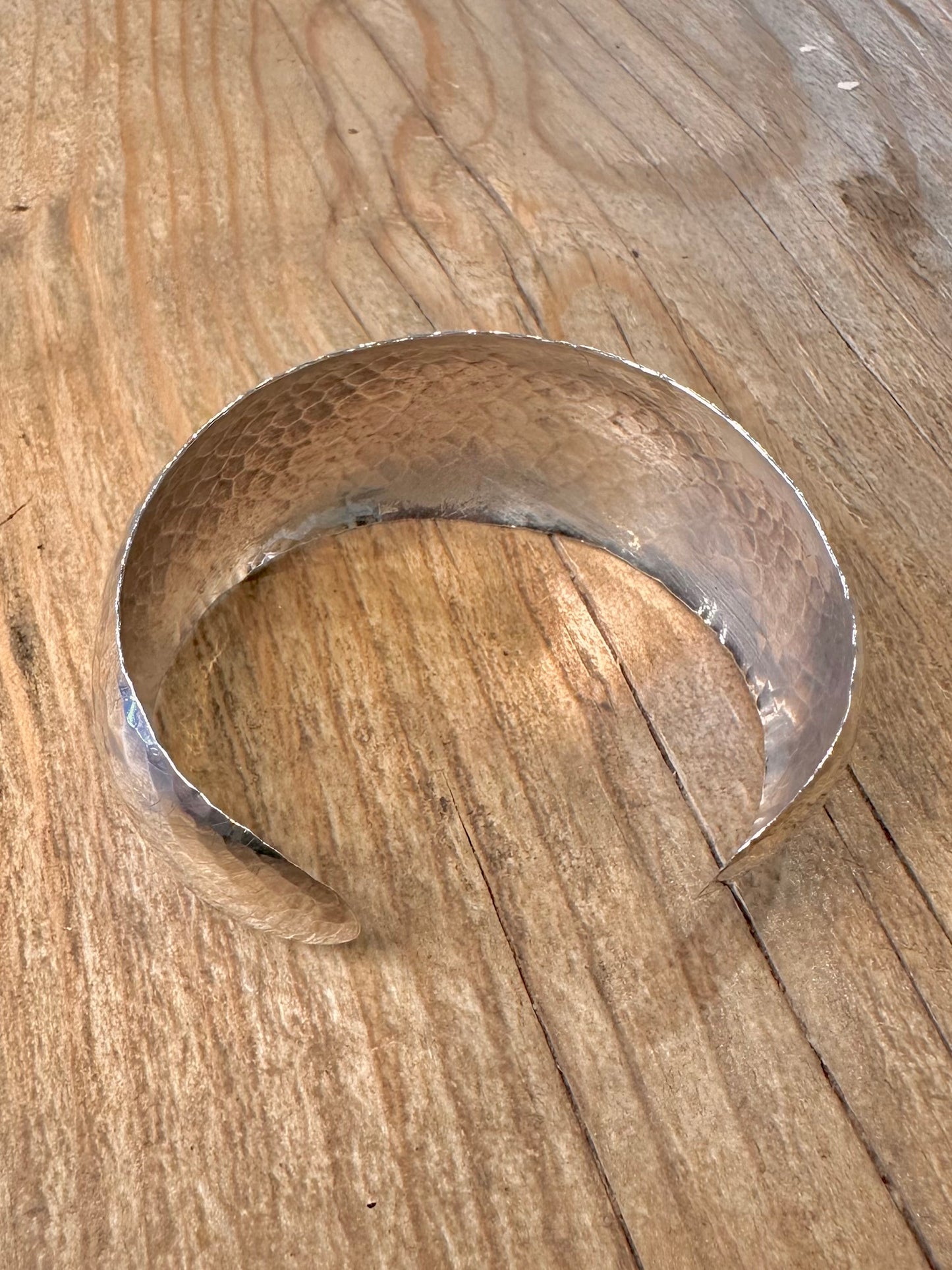 Modernist Hammered Wide Cuff 925 Sterling Silver Bangle