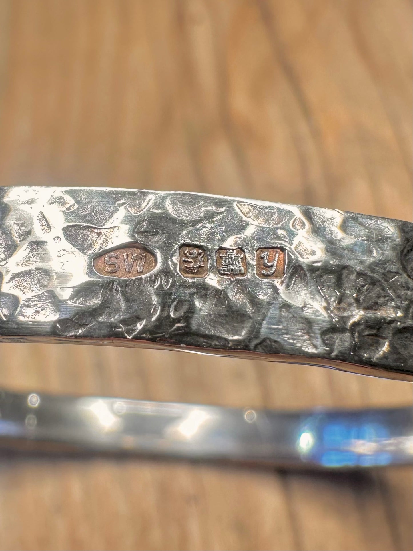 Vintage 1998 Chunky Hammered Textured 925 Sterling Silver Edinburgh Bangle