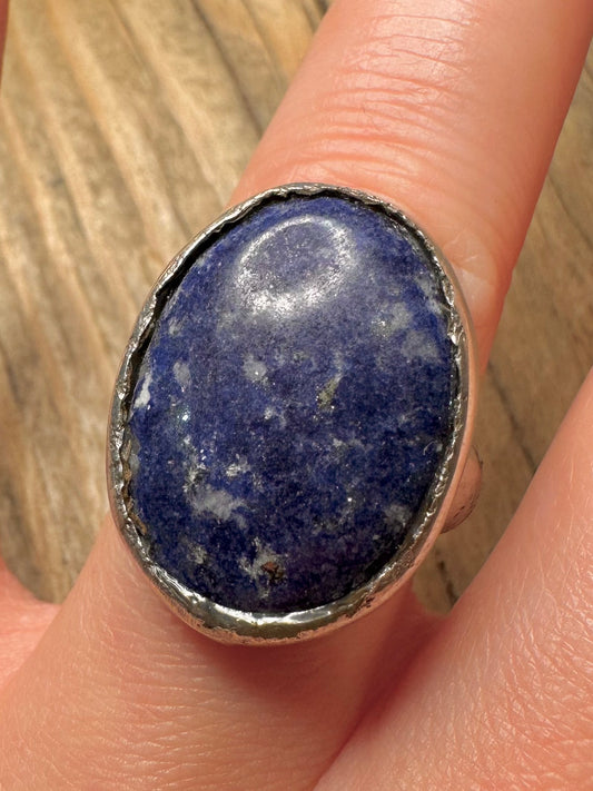 Vintage 2000 Lapis Oval 925 Sterling Silver Size S Ring