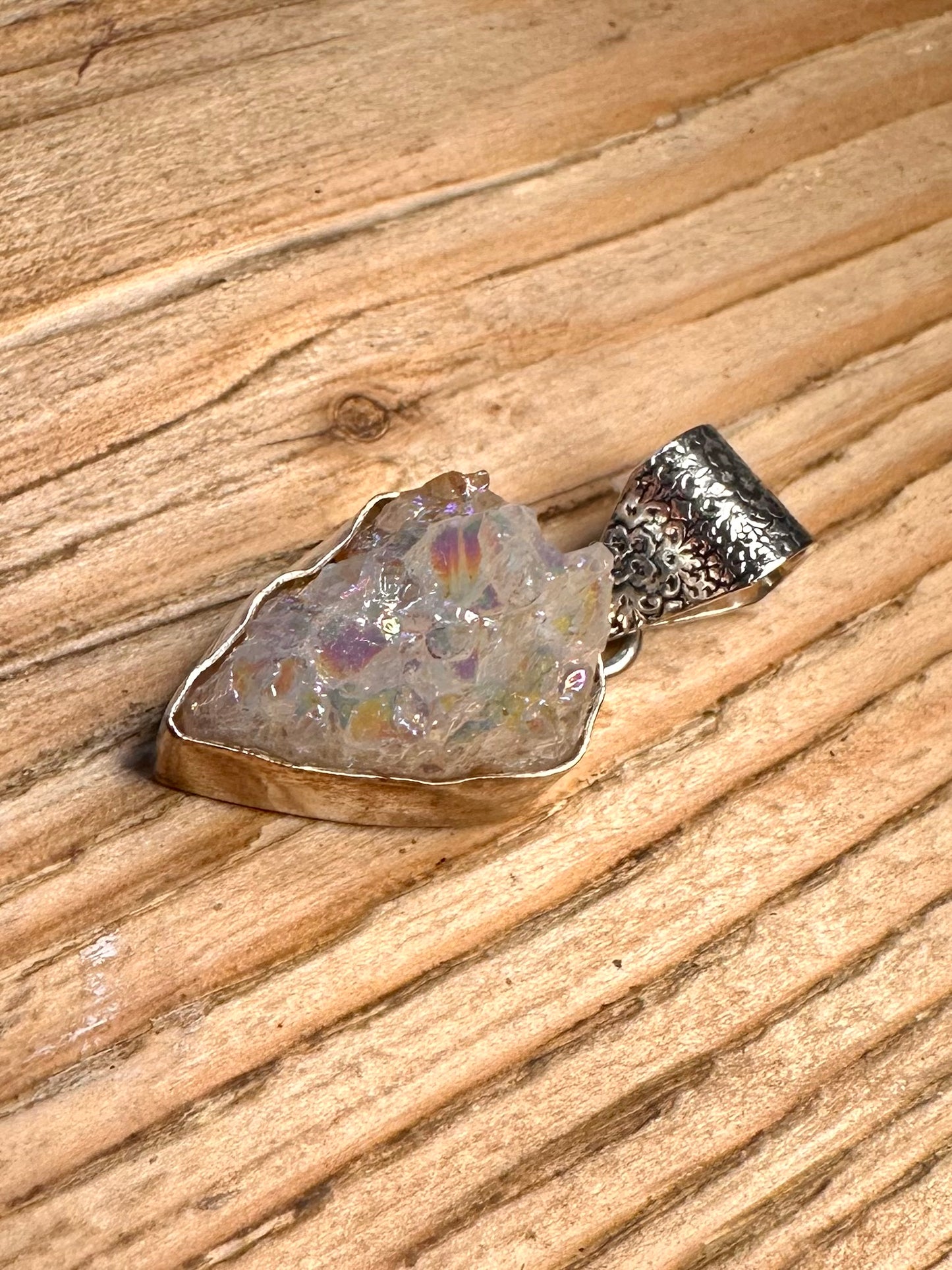 Vintage Amethyst Aura Quarts 925 Sterling Silver Pendant
