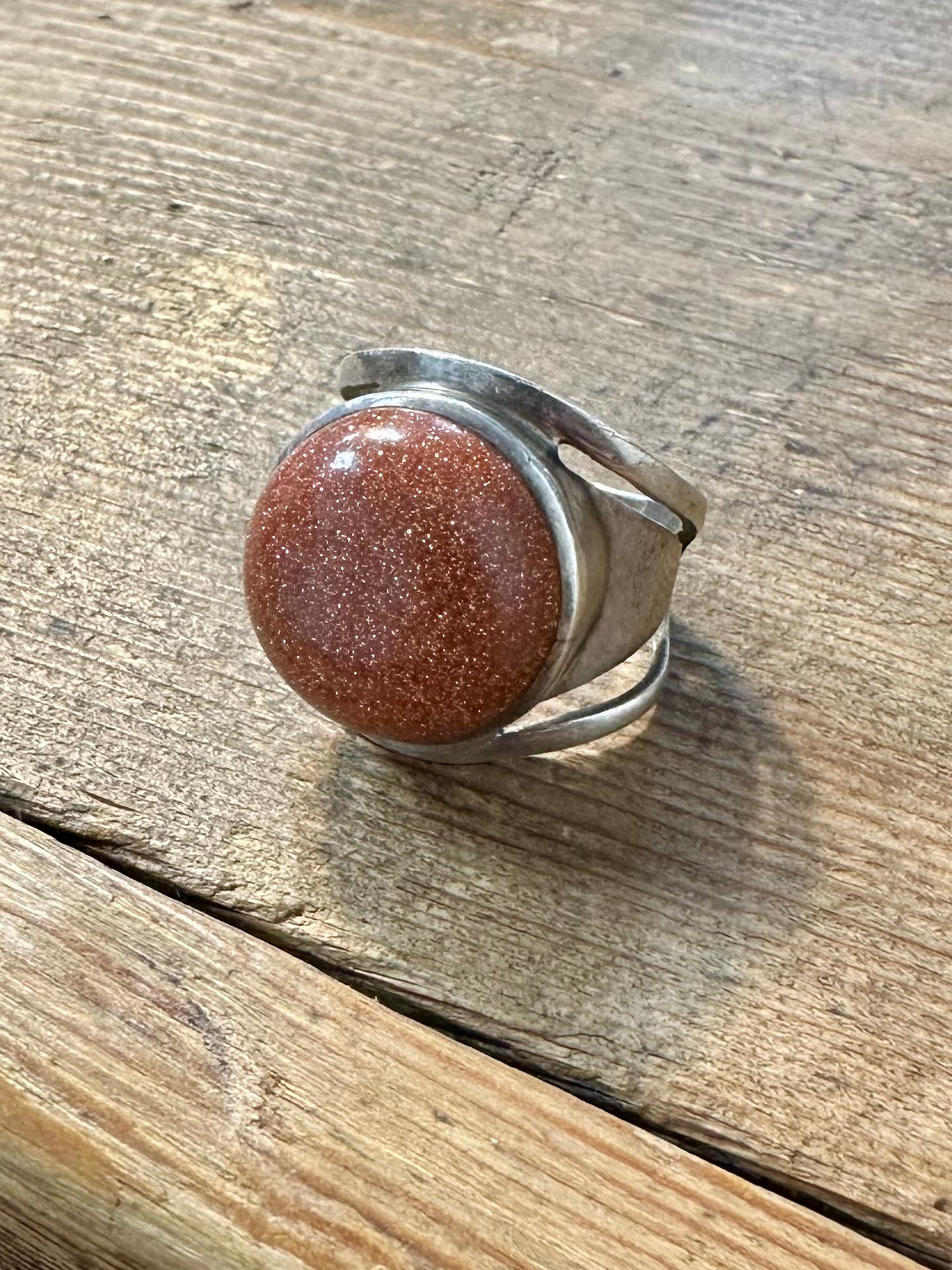 Vintage Sun Stone 925 Silver Size J 1/2 Ring