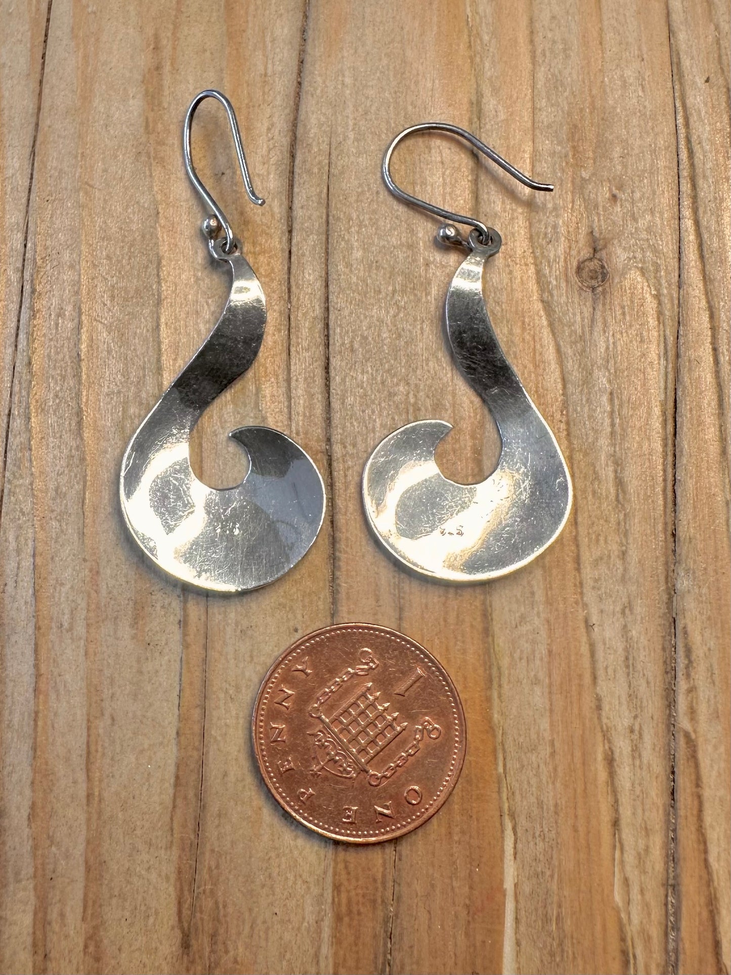 Abstract Engraved Curl 925 Sterling Silver Earrings
