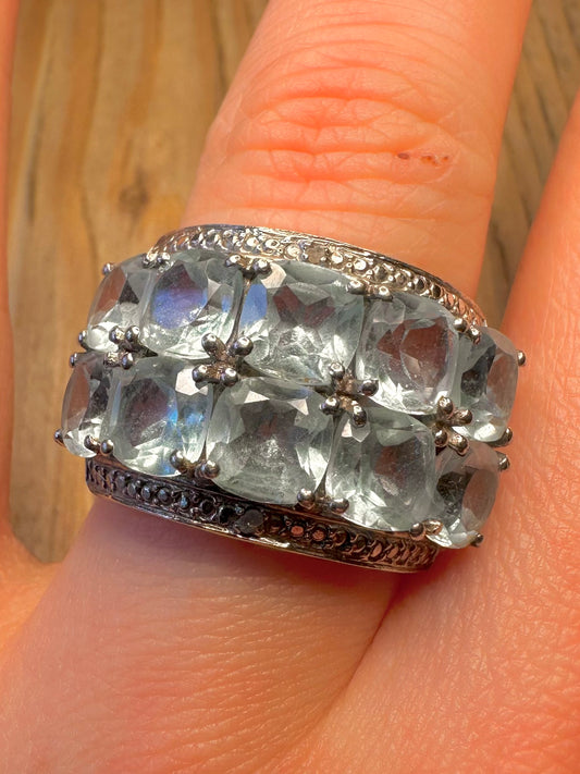 Modern Chunky Blue Topaz 925 Sterling Silver Size Q1/2 Ring