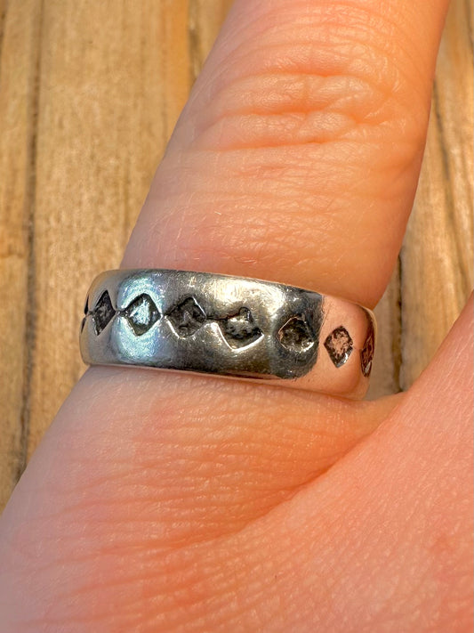 Vintage Symbols Band 925 Sterling Silver Size O Ring