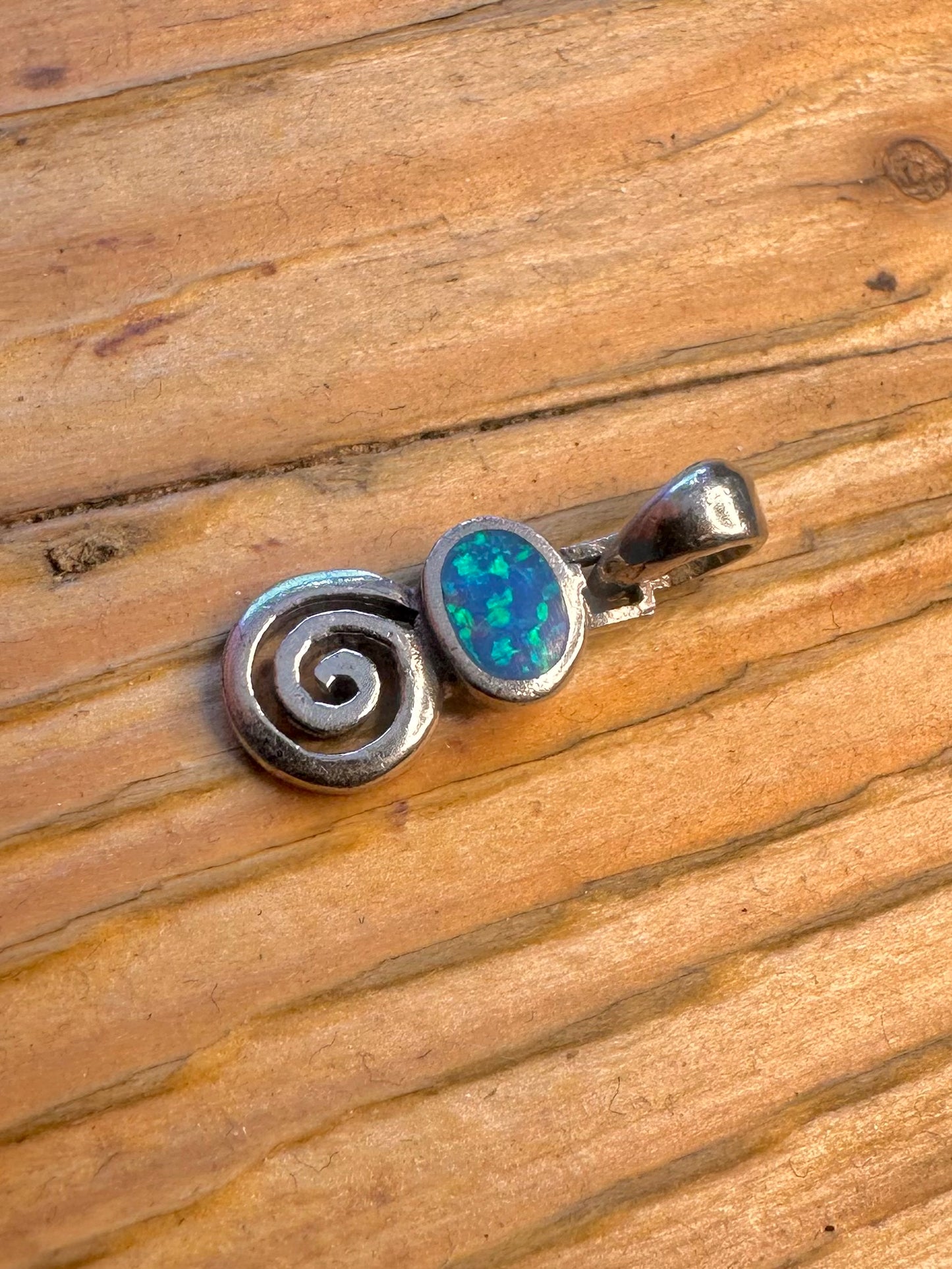 Blue Opal Swirl 925 Sterling Silver Pendant