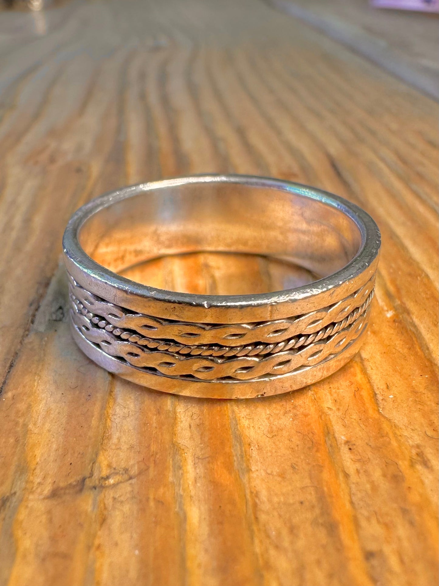 Braided Rope Pattern Wide Band 925 Sterling Silver Size Y Ring