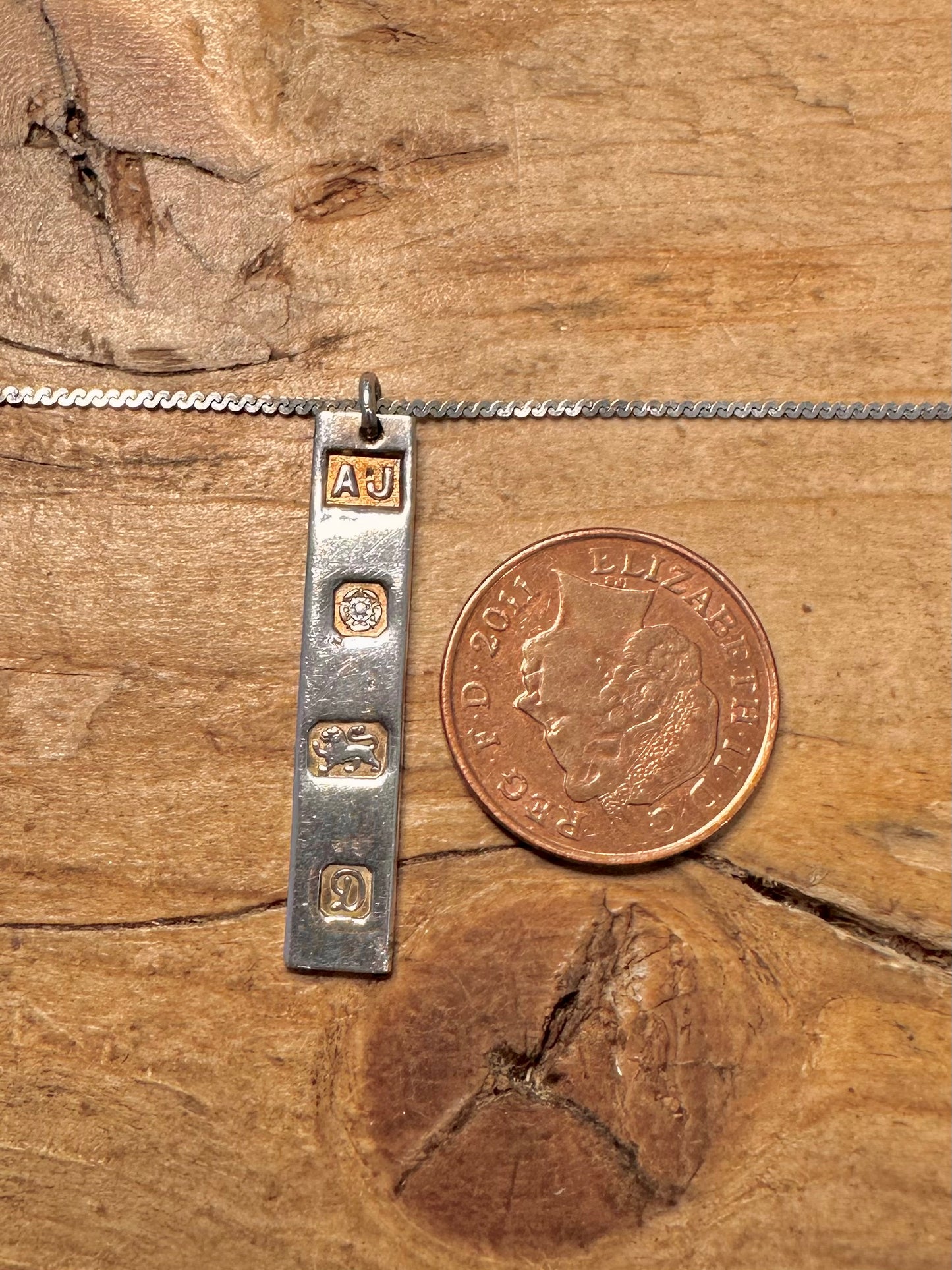 Vintage 1978 Ingot and S Link Chain 925 Silver Necklace Pendant
