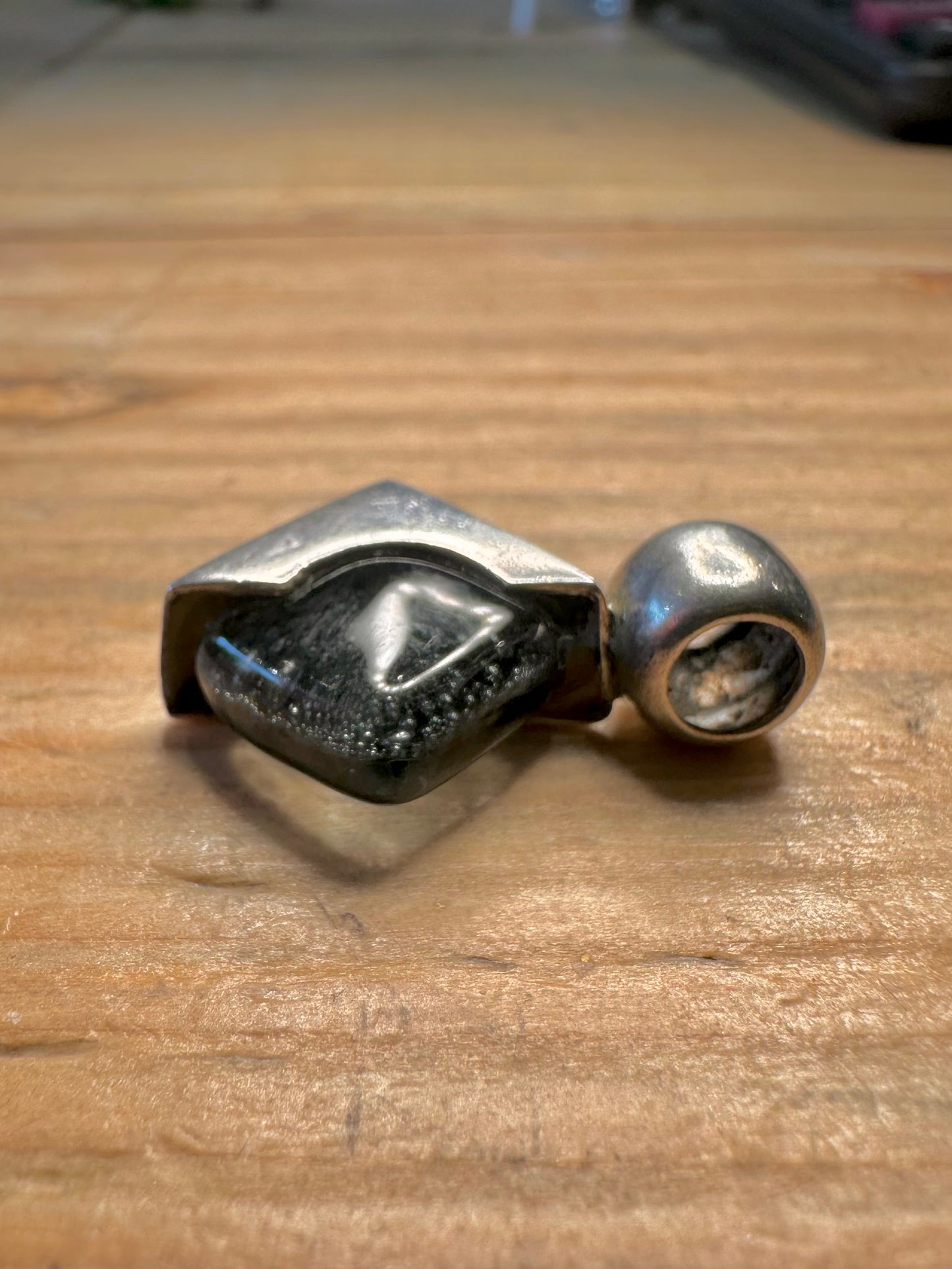 Modernist Abstract Black Glass Bubble 925 Sterling Silver Pendant