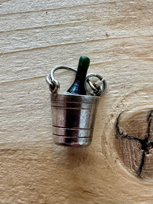 Vintage Ice Bucket and Wine Bottle 925 Silver Charm Pendant