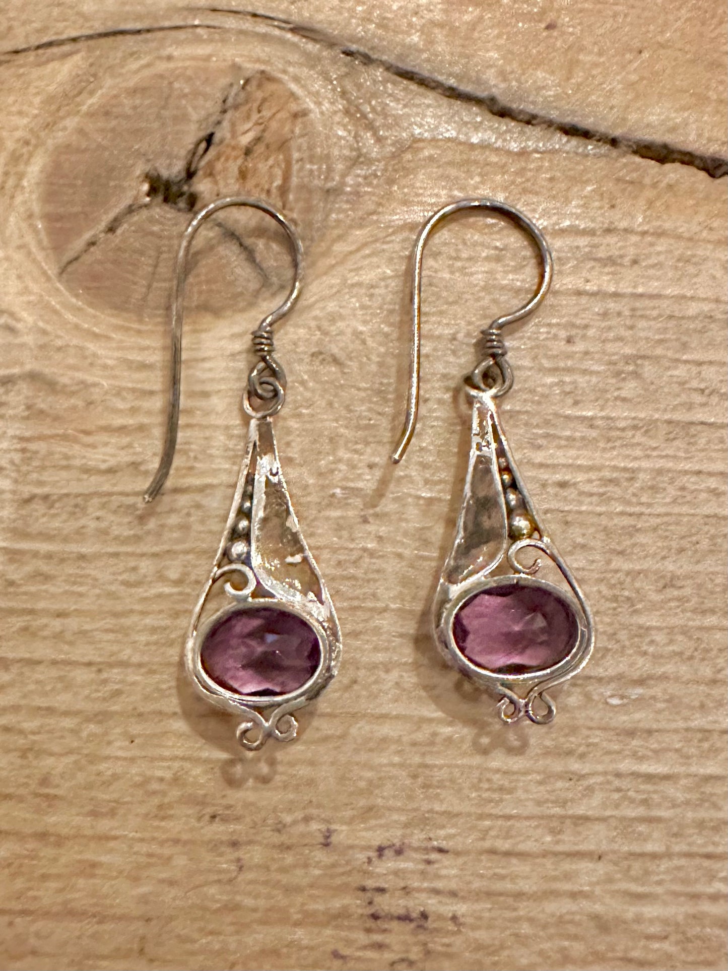 Vintage Amethyst Dangle 925 Silver Earrings