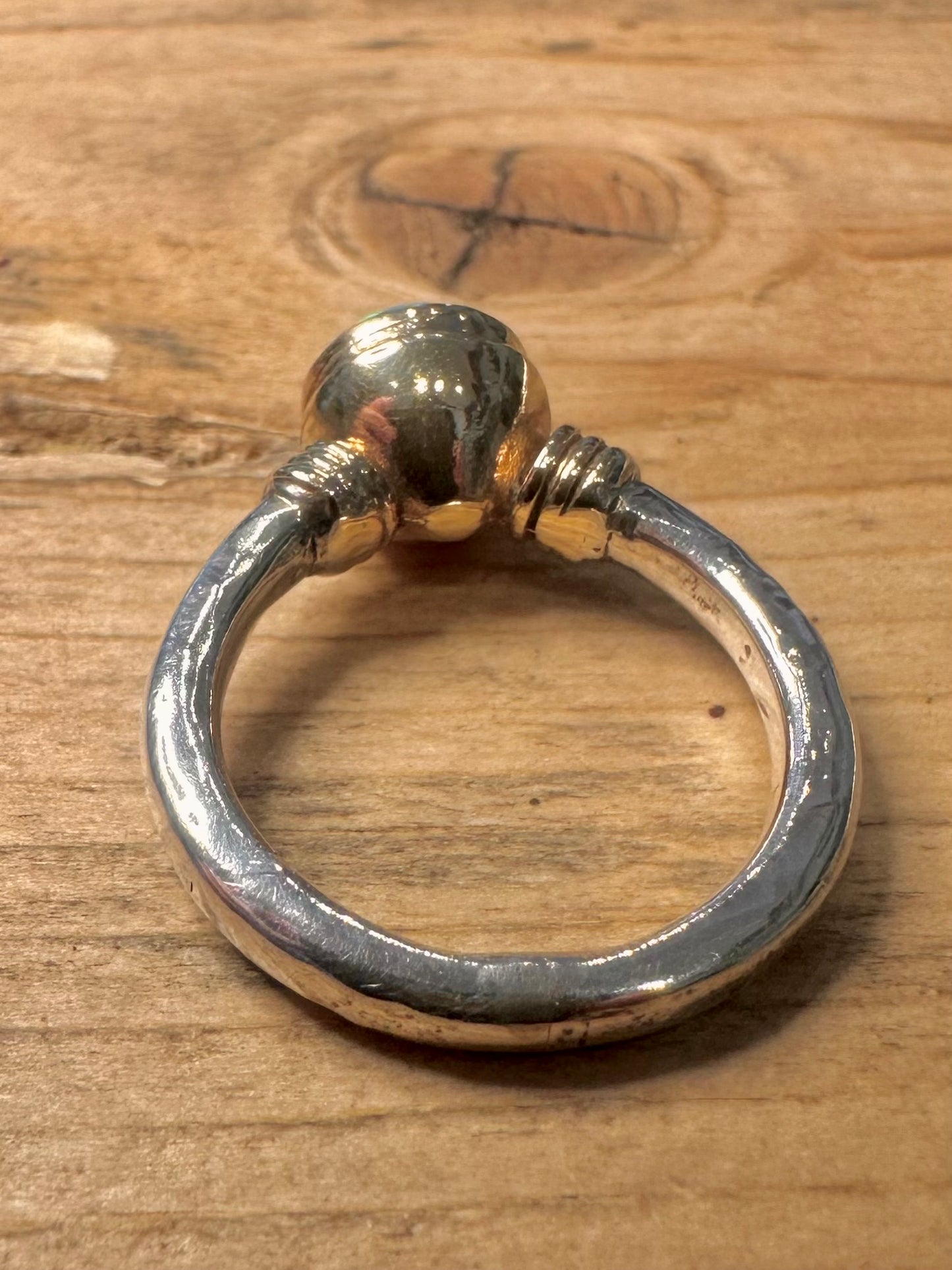 Modernist Opal Gold and 925 Silver Size Q Ring