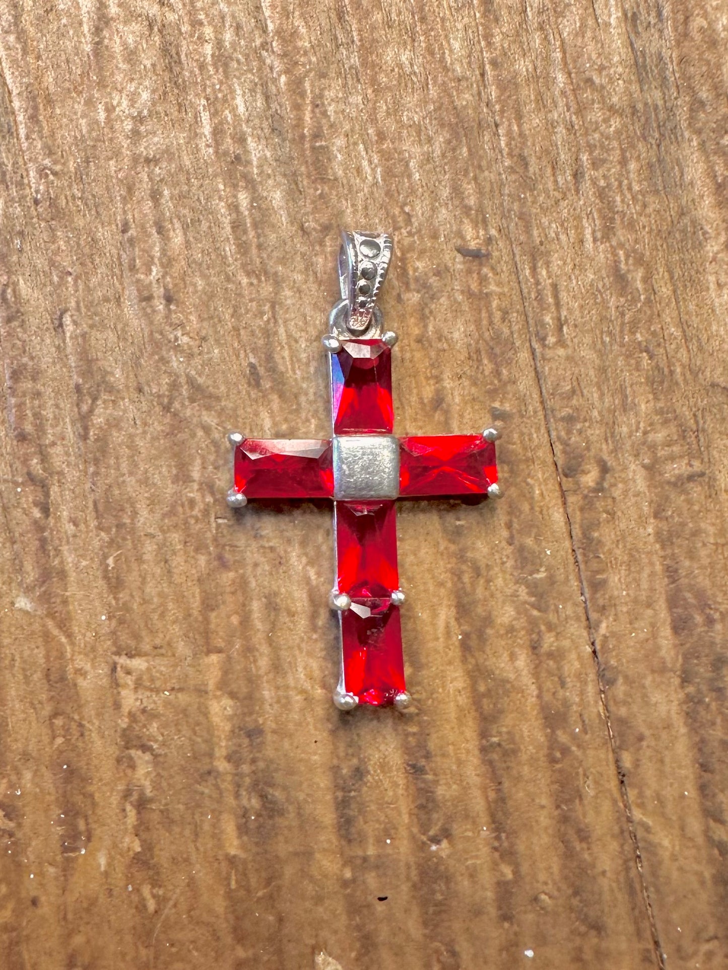 Red Stone Cross 925 Sterling Silver Pendant