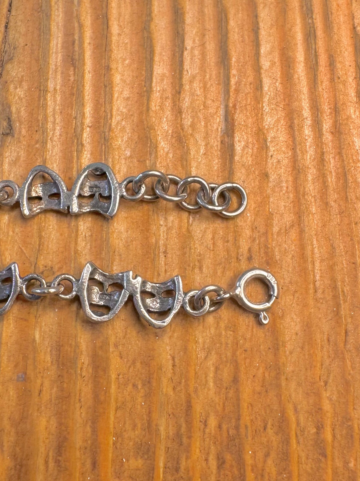 Comedy and Tragedy Link 925 Sterling Silver 7.5 to 8 inch Bracelet