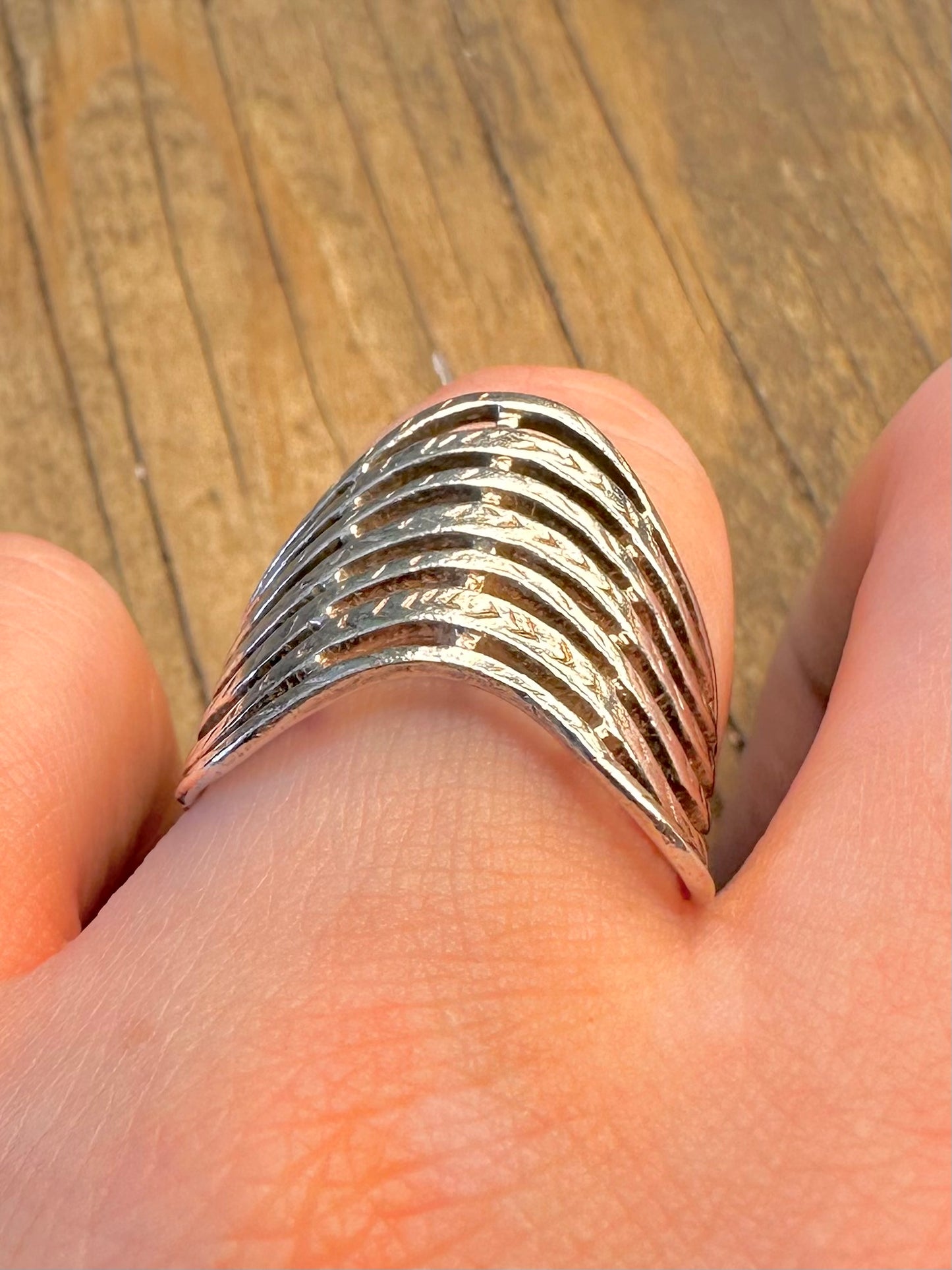 Wavy Layer Engraved 925 Sterling Silver Size T Ring
