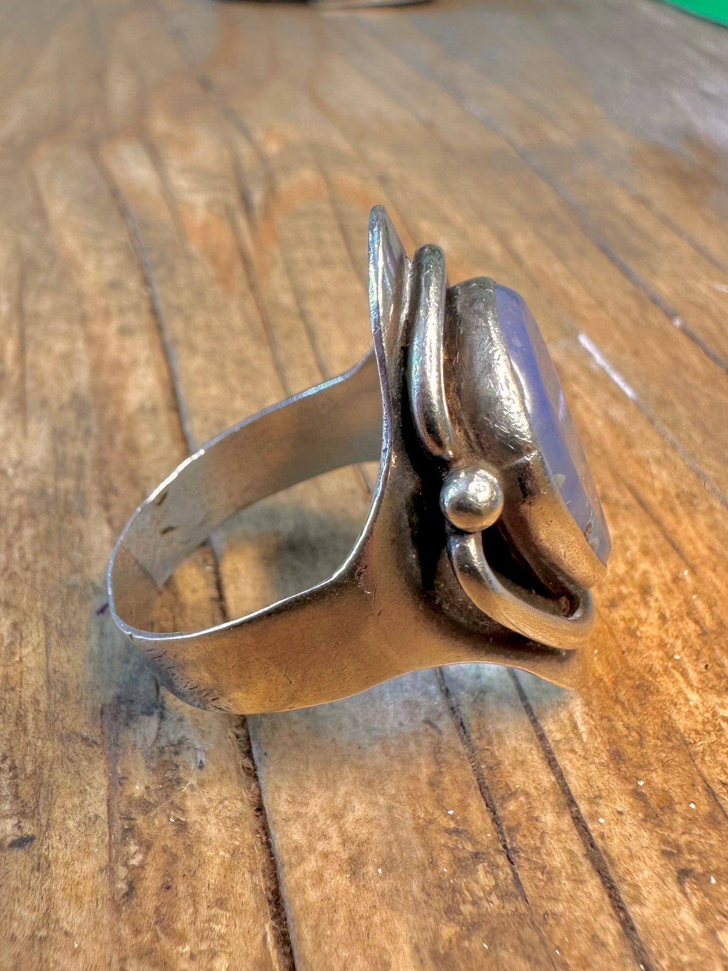Abstract Teardrop Shaped Blue Laced Agate 925 Sterling Silver Size U1/2 Ring